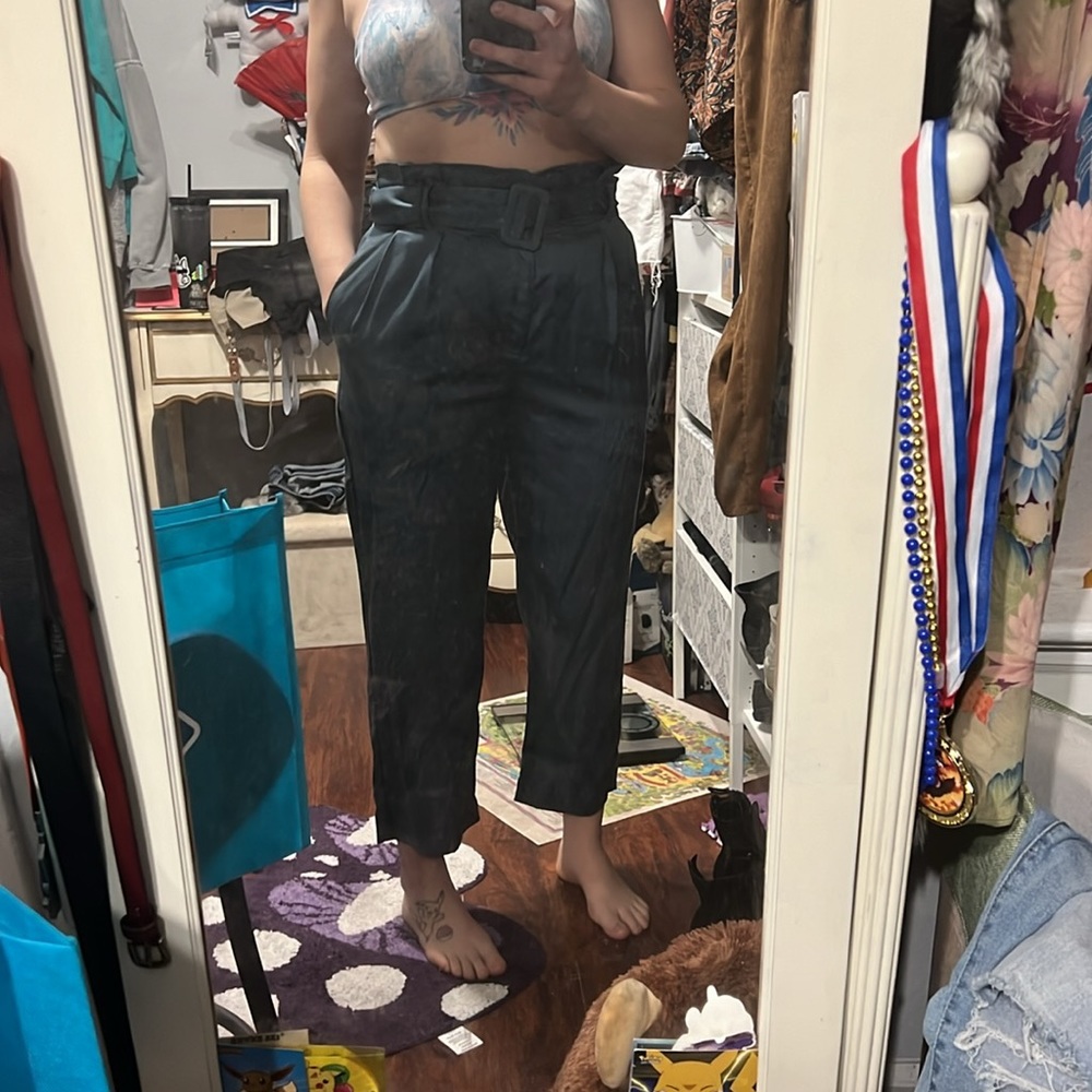 High waisted pleated casual belted dress pants
